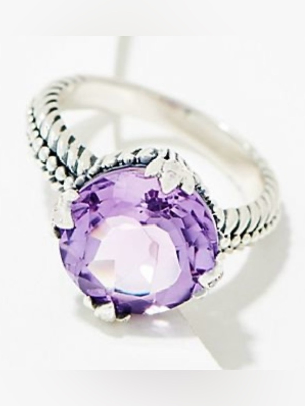 Genuine Pink Amethyst, Wt Topaz, Solid 925 Sterling Silver Artisan Crafted Ring